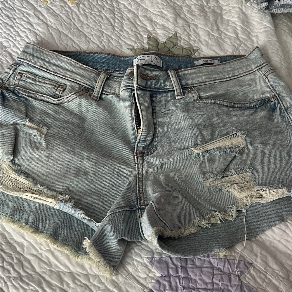 Sofia by Sofia Vergara Light Blue Distressed Jean Shorts